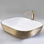 Table Mounted Designer Wash Basin (golden Texture And White) - By Aquant