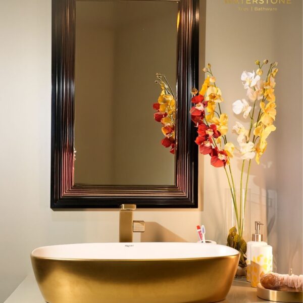 Table Mounted Designer Wash Basin (brushed Matt Gold & White)