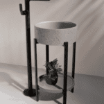 Concrete Round Basin + Ms Black Stand + Concrete Plate (matt Grey) - By Aquant
