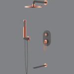 Curve Series Shower Set  Rain Shower, Shower Arm, Concealed Diverter, Hand Shower, Spout (matt Black And Rose Gold) - By Aquant