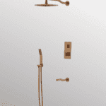 Shower Complete Set Svelte Series Progressive Cartridge Diverter, Rain Shower, Hand Shower, Spout (brushed Rose Gold) - By Aquant