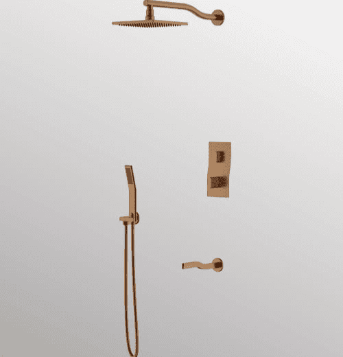 Shower Complete Set Svelte Series Progressive Cartridge Diverter, Rain Shower, Hand Shower, Spout (brushed Rose Gold) - By Aquant