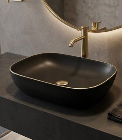 Matt Black Table Top Basin with Gold Line WUS-1002-G