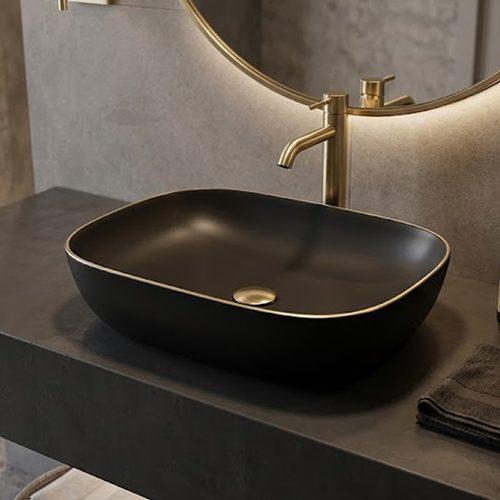Matt Black Table Top Basin with Gold Line WUS-1002-G (460x340x135mm)