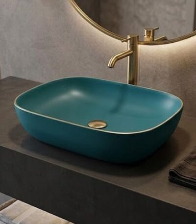 Matt Blue Table Top Basin with Gold Line WUS-1002-H