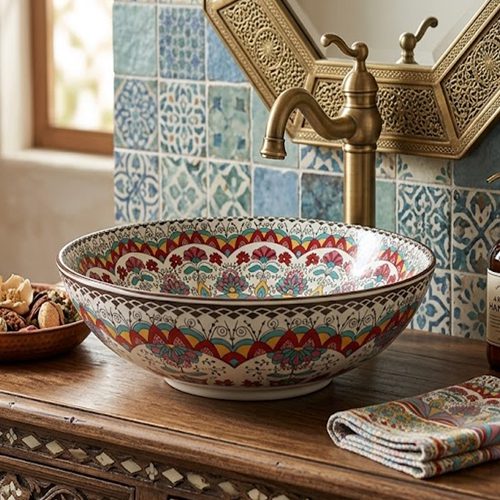 Moroccan Pattern Table Top Basin WUS-1011-F (405x405x125mm)