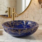 Glossy Blue and Gold Table Top Basin WUS 1025 A