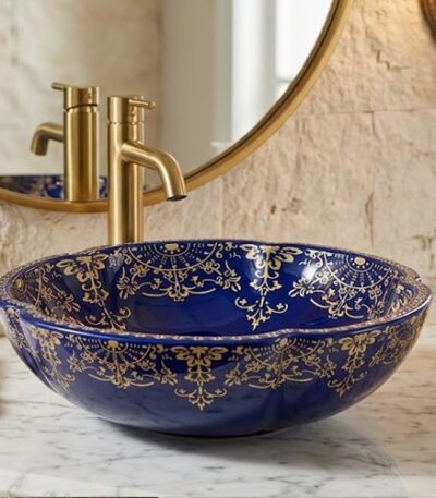 Glossy Blue and Gold Table Top Basin WUS-1025-A