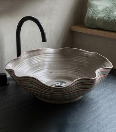 Handmade Grey Table Top Basin with Coloured Stripes WUS-4013