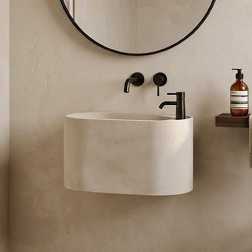Matt Ivory Artificial Stone Wall Hung Basin WUS-5015-A (520x285x300mm)