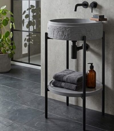 Matt Grey Artificial Stone Basin with Iron Stand WUS-5018-A