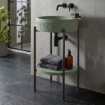 Matt Green Artificial Stone Basin with Iron Stand WUS 5018 B