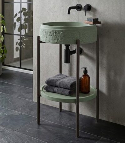 Matt Green Artificial Stone Basin with Iron Stand WUS-5018-B