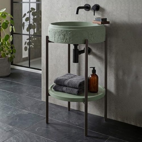 Matt Green Artificial Stone Basin with Iron Stand WUS-5018-B (410x410x830mm)