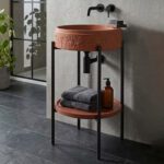 Matt Terracotta Red Artificial Stone Basin with Iron Stand WUS 5018 C