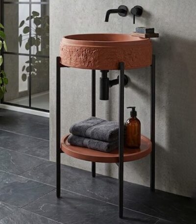 Matt Terracotta Red Artificial Stone Basin with Iron Stand WUS-5018-C