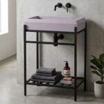 Matt Light Purple Artificial Stone Basin with Iron Stand WUS 5019 A