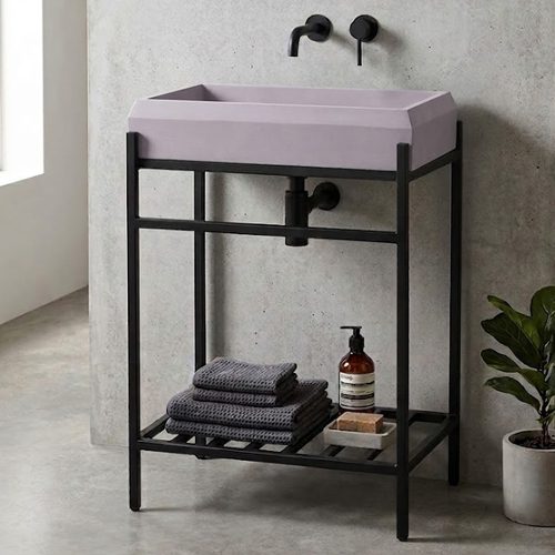 Matt Light Purple Artificial Stone Basin with Iron Stand WUS-5019-A (600x400x830mm)