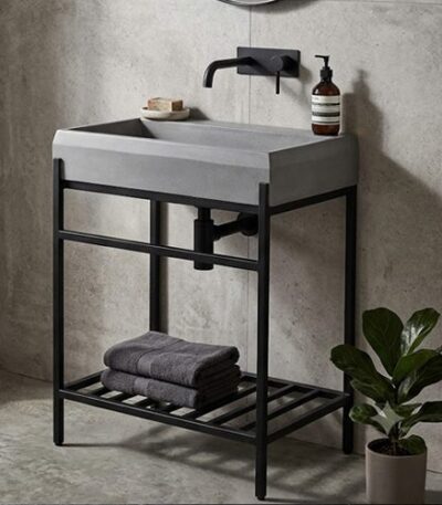 Matt Grey Artificial Stone Basin with Iron Stand WUS-5019-B