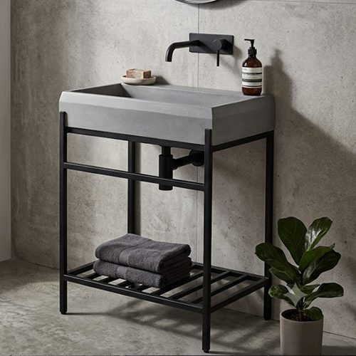 Matt Grey Artificial Stone Basin with Iron Stand WUS-5019-B (600x400x830mm)