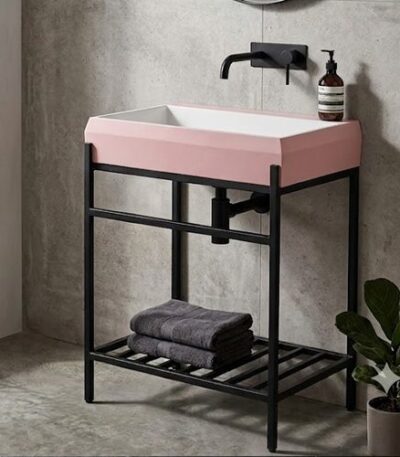 Matt Light Pink Artificial Stone Basin with Iron Stand WUS-5019-C