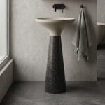 Cream and Black Ceramic Basin with Resin Pedestal WUS 5043 A