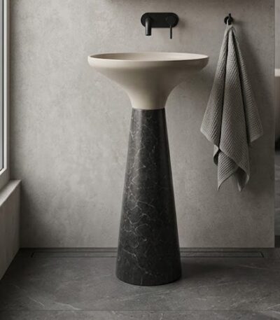 Cream and Black Ceramic Basin with Resin Pedestal WUS-5043-A