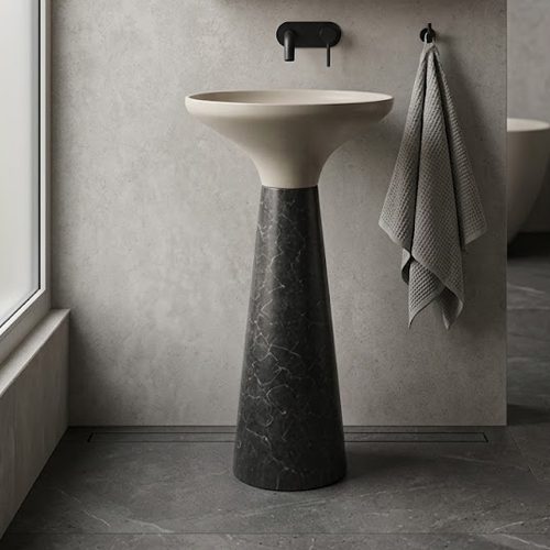 Cream and Black Ceramic Basin with Resin Pedestal WUS-5043-A (420x420x860mm)