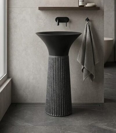 Black Ceramic Basin with Resin Pedestal WUS-5044-A