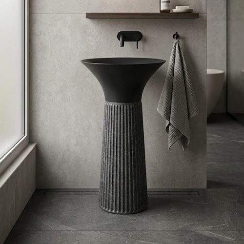 Black Ceramic Basin with Resin Pedestal WUS-5044-A (420x420x860mm)